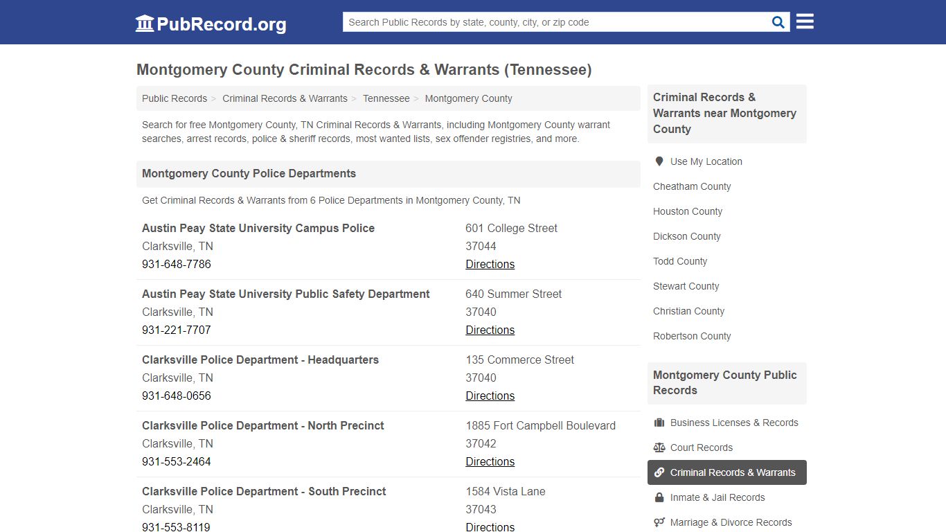 Montgomery County Criminal Records & Warrants (Tennessee)